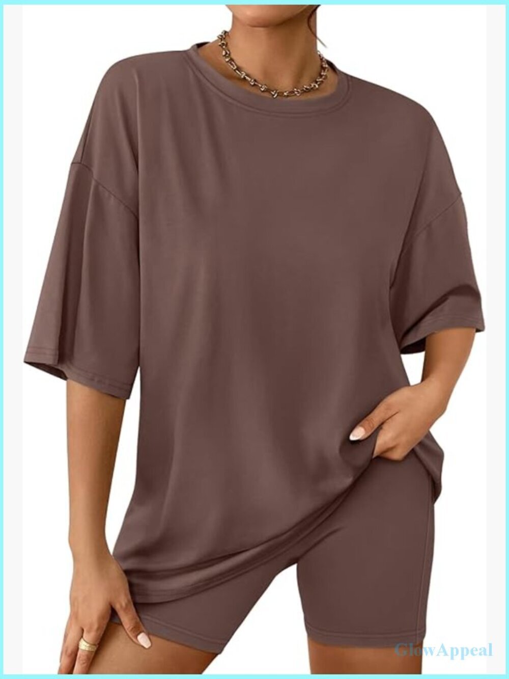 Oversized Tee and Biker Shorts Lounge Set, 95% Cotton 5% Spandex